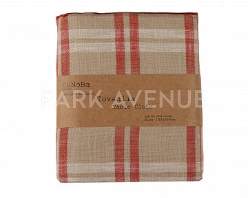 Скатерть, 160*400 см., 100% хлопок, цвет красный/бежевый